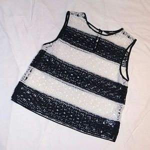 ZARA Black and White Lace Striped Tank